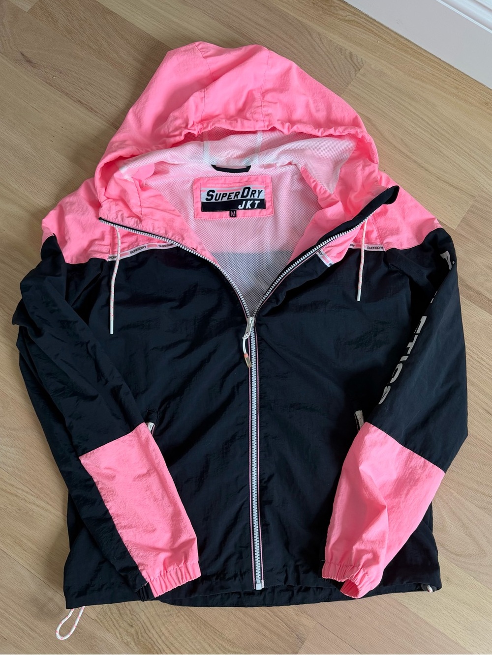 NWOT Superdry Colour Block Cagoule Jacket Wind Breaker Pink Navy, Women’s Med